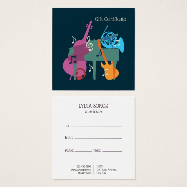 Custom Music Lessons Gift Certificate (Anverso y reverso)
