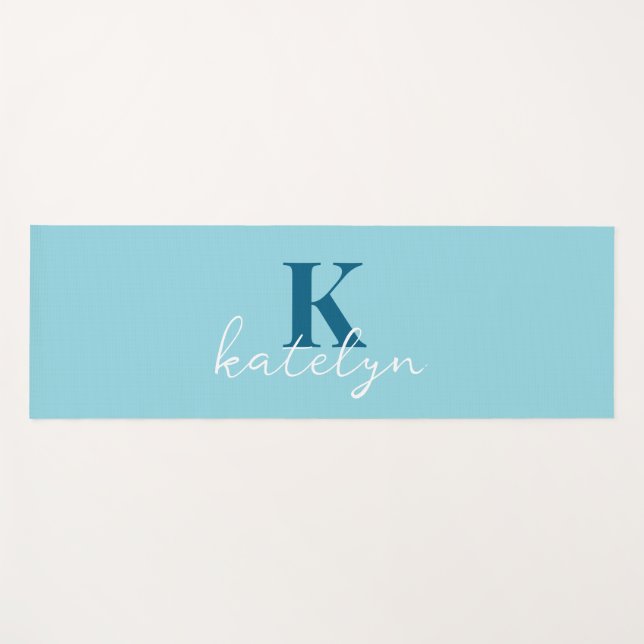 Custom Name Blue White Minimal Yoga Mat Fitness (Anverso (horizontal))