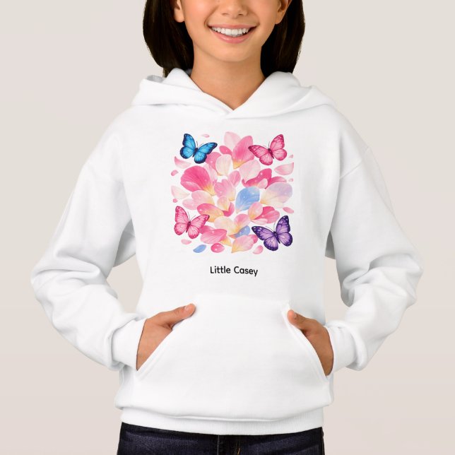 Custom Name Butterfly & Flower Kids Hoodie (Anverso)