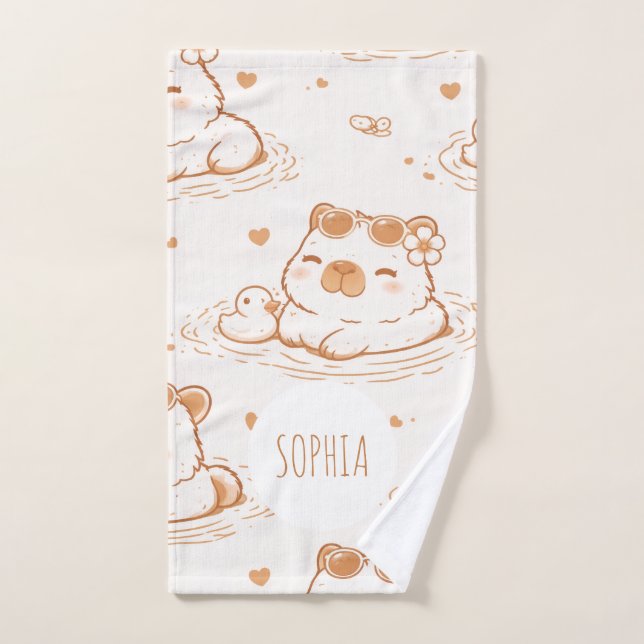 Custom Name Cute Capybara With Sunglasses Kids (Toalla de mano)