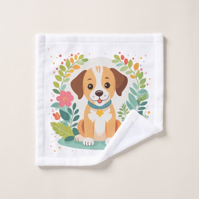 Custom Name Cute Floral Dog Puppy Kids (Toallita)