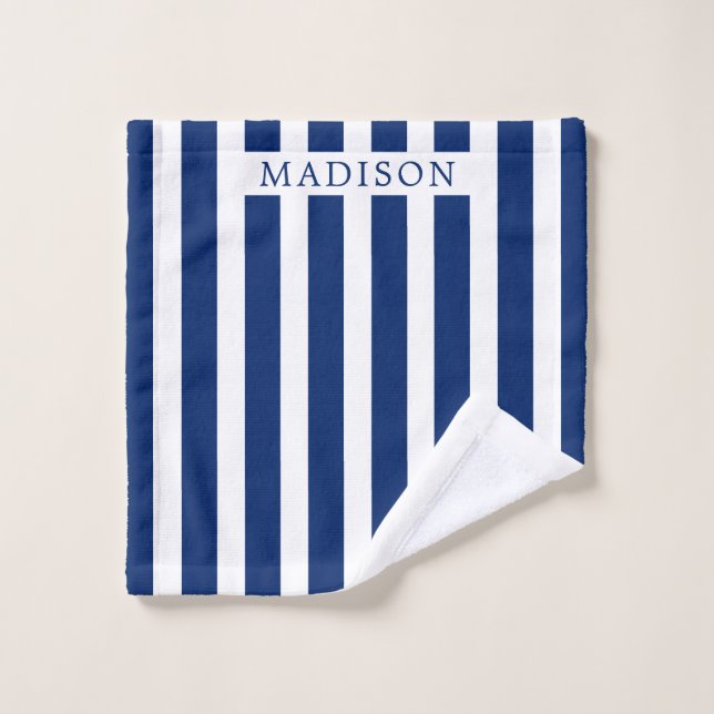 Custom Name Navy and White Striped Formal Stylish (Toallita)