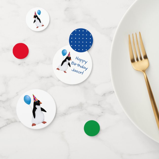 Custom Name Penguin Blue Balloon Table Confetti (Grupo)