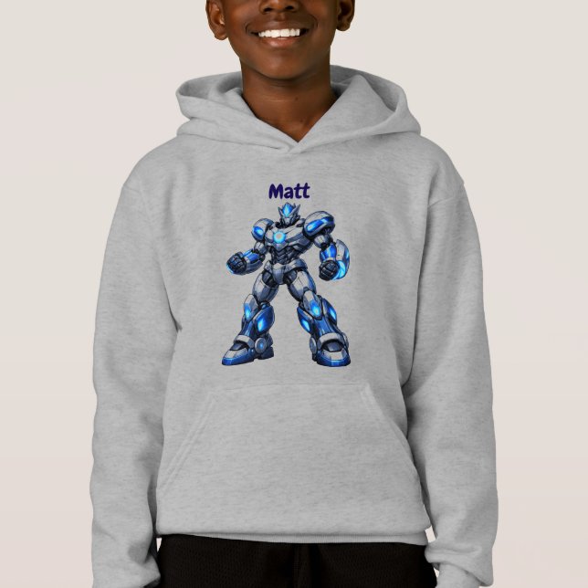 Custom Name Robot Kids Birthday Hoodie Gift (Anverso)