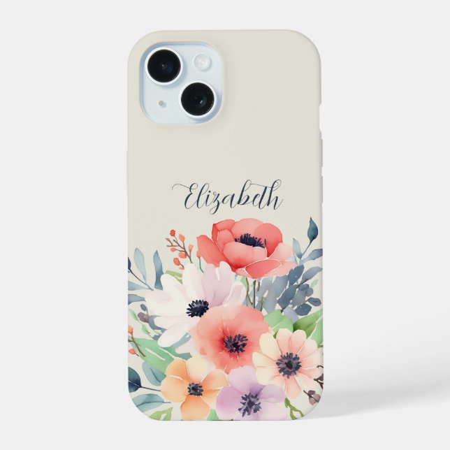 Custom Name Watercolor Floral Anemone (Reverso )
