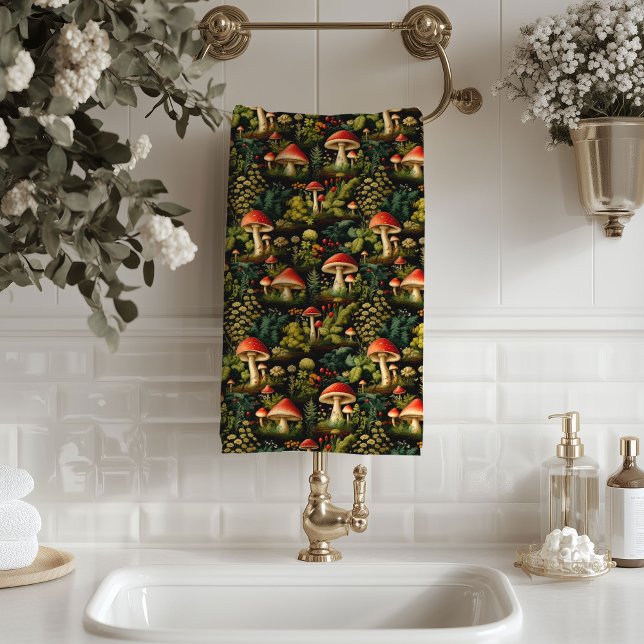 Custom Nature Towel Mushrooms in Terracotta (Cottagecore Mushroom Towel Rustic Nature Vibes)