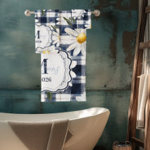 Custom Navy Gingham Daisy Monogram