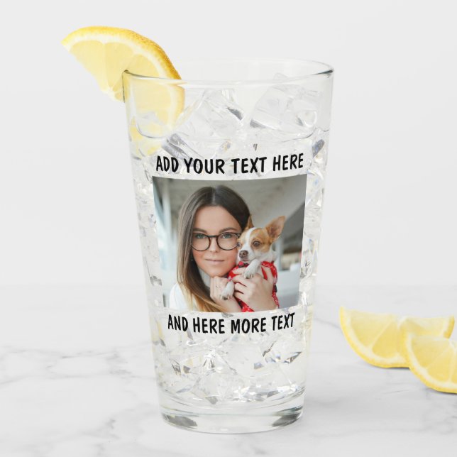 Custom Photo and Text Or Name Glass Cup (Anverso (hielo))