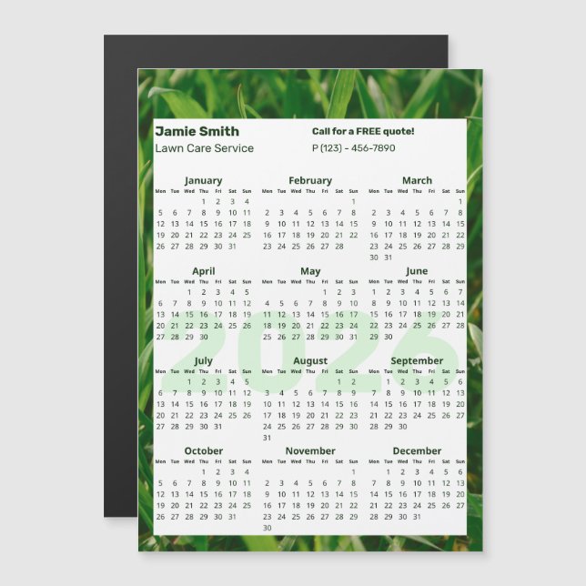 Custom Photo Lawn Care 2026 Calendar Magnet (Anverso/Reverso)