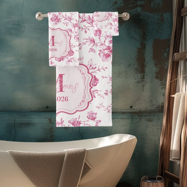 Custom Pink Toile Floral Monogram Home Decor (Subido por el creador)