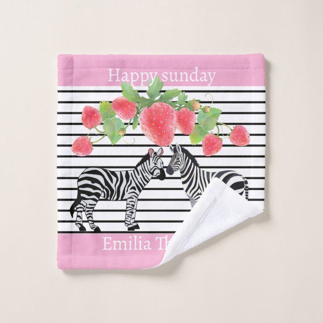 Custom pretty zebra standing with strawberry Pink (Toallita)