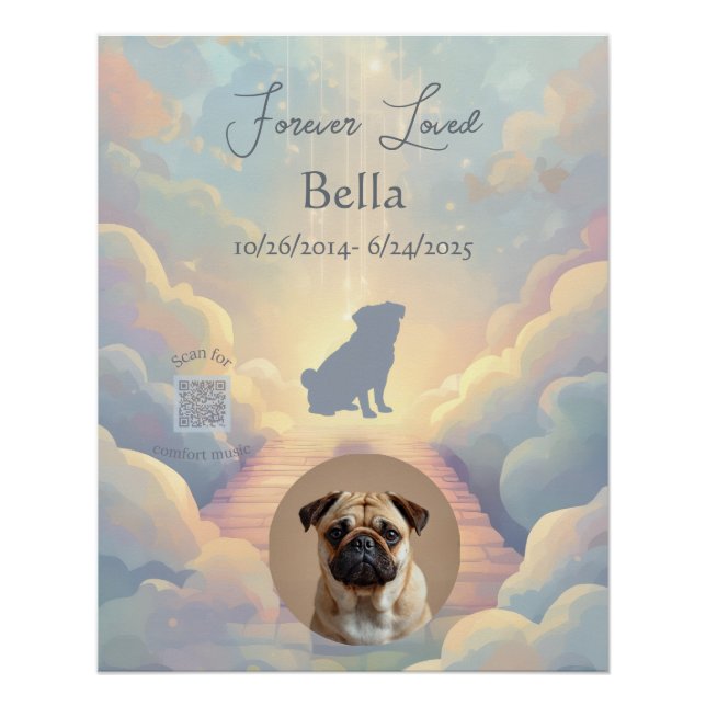 Custom Pug Rainbow Bridge Memorial Poster – Blue (Anverso)