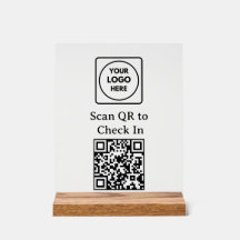 Custom QR Code Check-In Logo Black Display Sign
