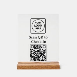 Custom QR Code Check-In Logo Black Display Sign