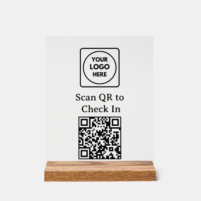 Custom QR Code Check-In Logo Black Display Sign (Anverso)