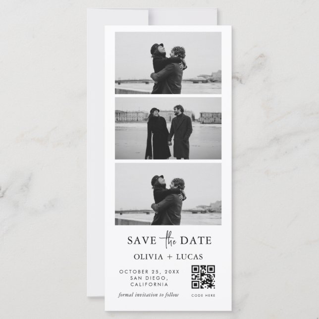 Custom QR Code Photo Strip Wedding Save The Date (Anverso)