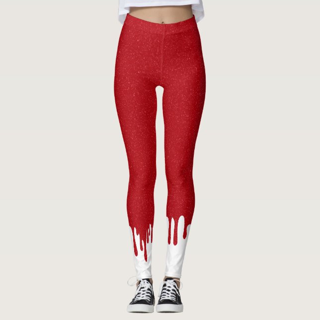 Custom Red Glitter Leggings with White Drips (Anverso)