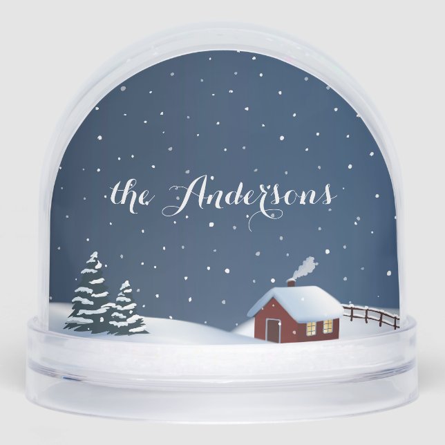 Custom Rustic Snowy Cabin Scene Snow Globe (Anverso)