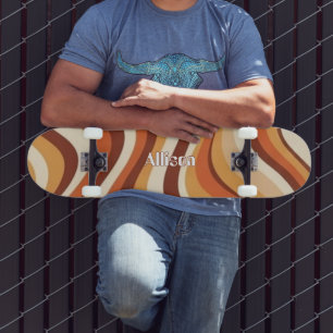 Custom  Skateboard with 70s Retro Wave Graphic 