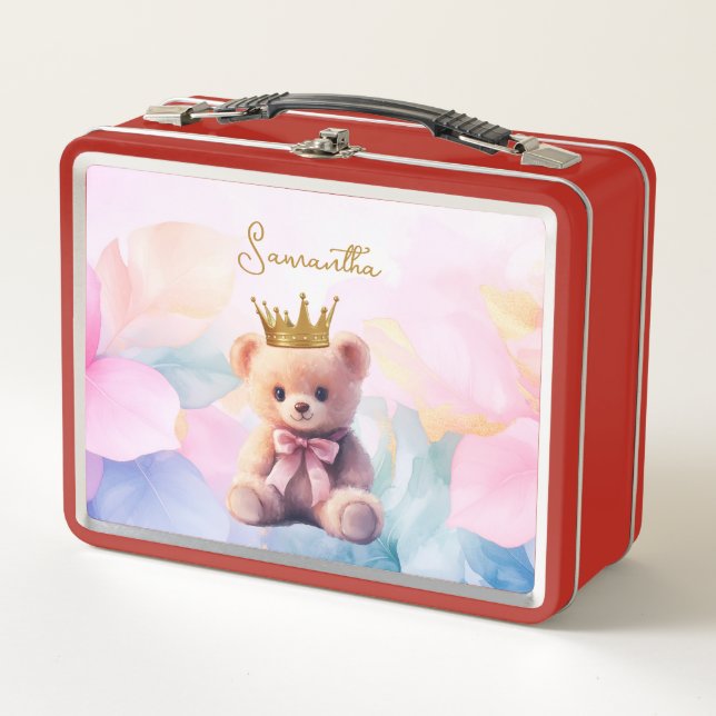 Custom Teddy Bear Pink Ribbon Gold Crown (Anverso)