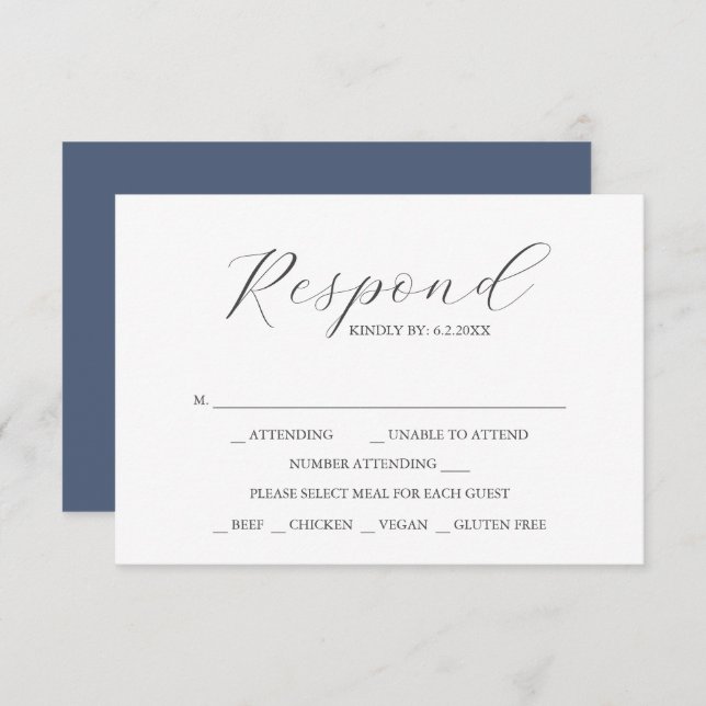 Custom Wedding RSVP Cards Navy Blue (Anverso / Reverso)