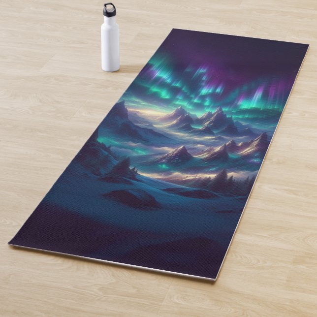 Custom Yoga Mat – Fantasy Aurora Mountain Landscap (In situ)