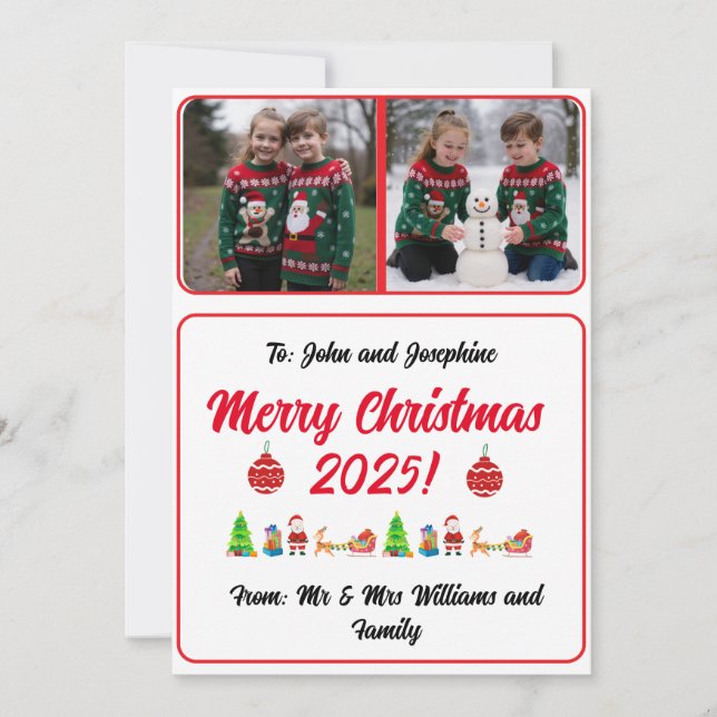 Customisable 2 Photo Traditional Christmas Card (Anverso)