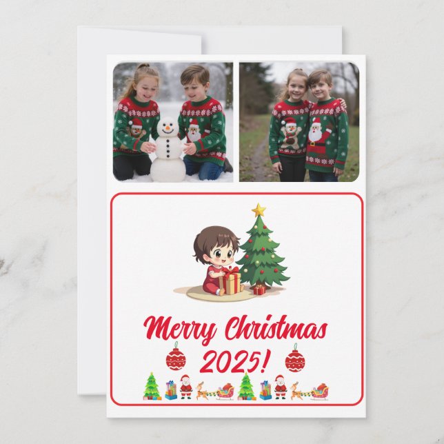 Customisable 2 Photo Traditional Christmas Card (Anverso)