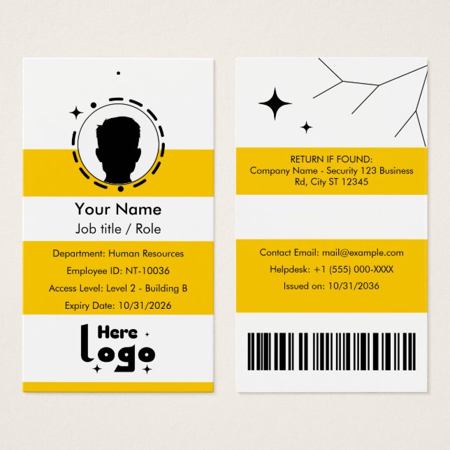 Customizable Corporate Employee ID Profile Card (Anverso y reverso)