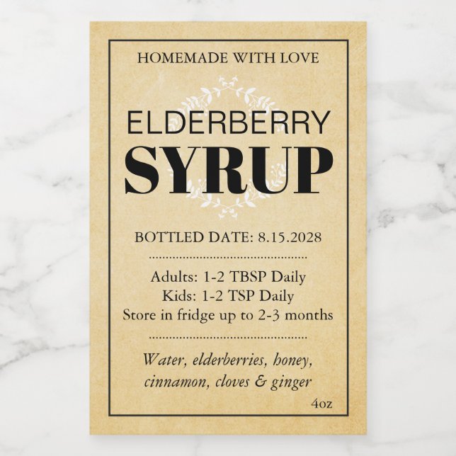 Customizable Elderberry Syrup Label ZEB_04a (Etiqueta única)