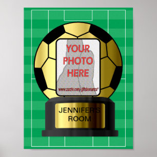 Customizable photo golden soccer ball room posters