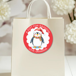 Cuta acuarela Navidades pingüino etiqueta de regal