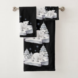 Cuta acuarela Oso Polar Árboles de pino Copos de n