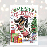 Cuta acuarela Tarjeta de Navidades Dachshund<br><div class="desc">Cuta acuarela La tarjeta de Navidades Dachshund es una forma divertida y festiva de enviar los deseos de vacaciones a sus amigos y familia. Añade tu saludo personalizado en la parte posterior.</div>