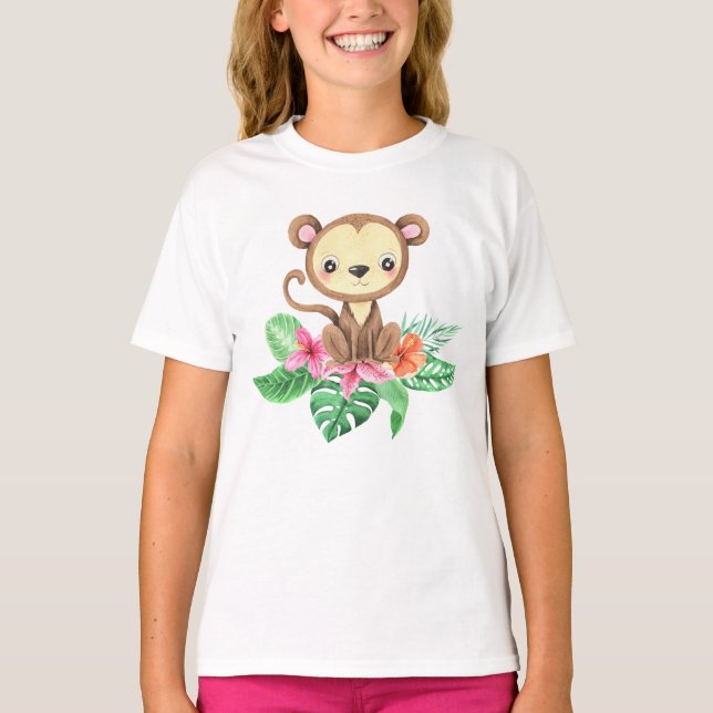 Cuta acuarela Tropical Baby Monkey Camiseta (Anverso)