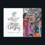 Cuta acuarela Winter Bird Navidad foto<br><div class="desc">Foto postal de navidades de pájaros de invierno de Woodland con personalizable de tipografía de escritura a mano según sus especificaciones.</div>