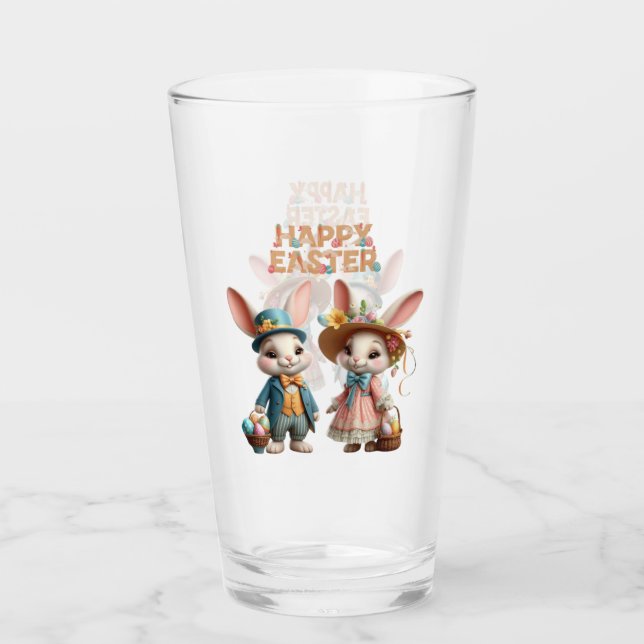 Cuta, caprichosa Pascua feliz con 2 conejos (Anverso)