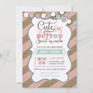 Cuta como botón Baby Shower Invitación Mint Pink