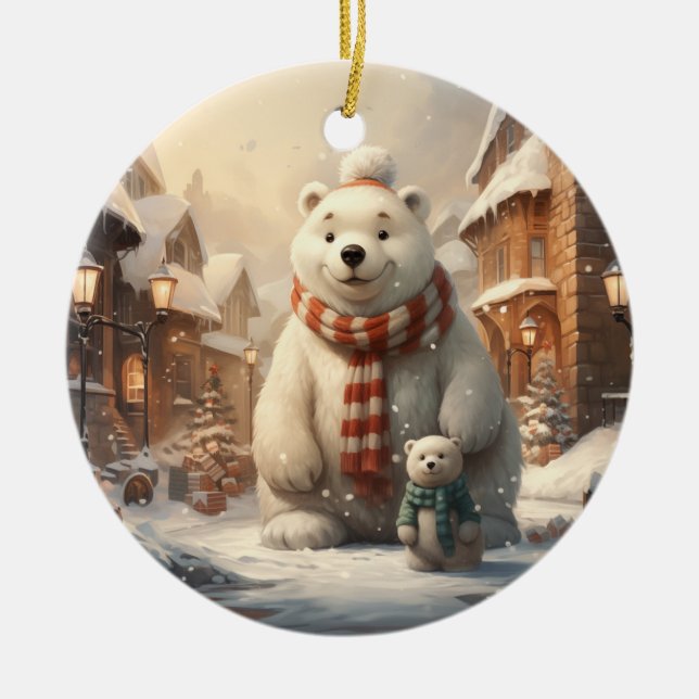 Cuta escenas de invierno adorno de cerámica (Frente)