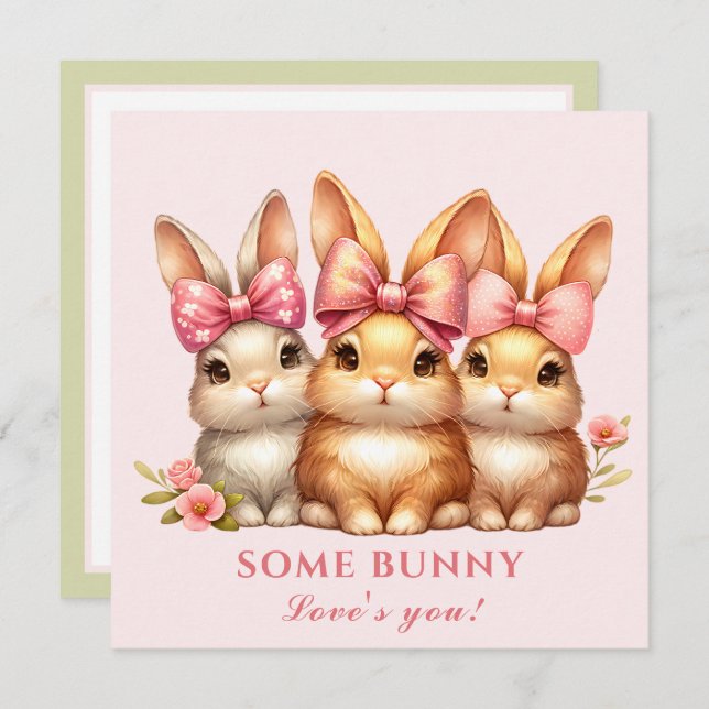 Cuta feliz conejito Chica acuarela Tarjeta de Pasc (Anverso / Reverso)