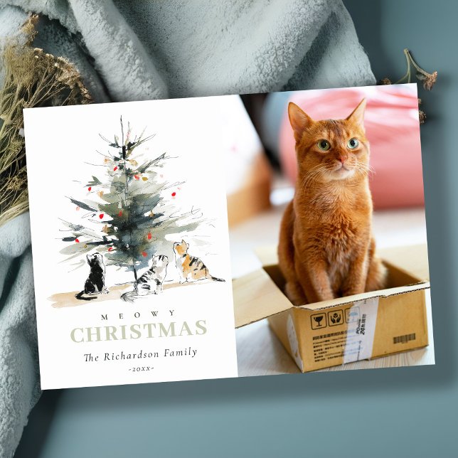 Cuta foto acuarela Meowy gatos de árbol de Navidad (Subido por el creador)