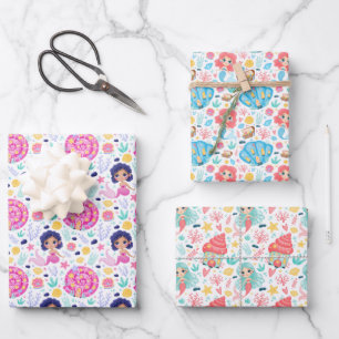 Cuta sirena de papel de envolvimiento de 3