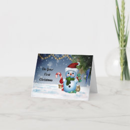 Cuta Snowman primera tarjeta de Navidad