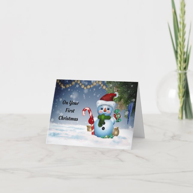 Cuta Snowman primera tarjeta de Navidad (Anverso)