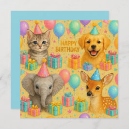 Cuta tarjeta de cumpleaños de animales para bebés.