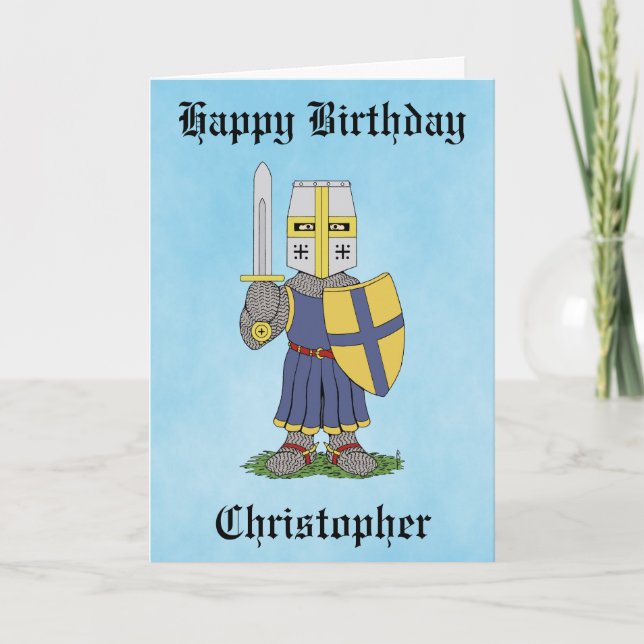 Cuta tarjeta de cumpleaños medieval de Knight (Anverso)