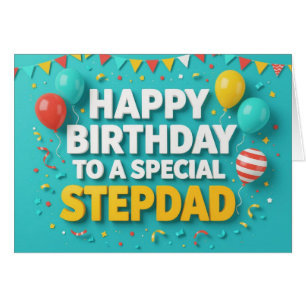 Cuta tarjeta de globos de cumpleaños para Stepdad