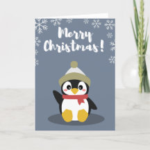 Cuta tarjeta de Navidades de pingüino Personalizad
