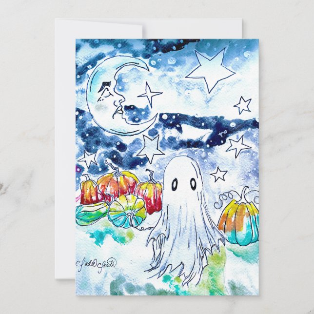 Cuta tarjeta fantasma de Halloween (Anverso)