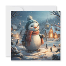 Cuta tarjeta plana de escenas de invierno